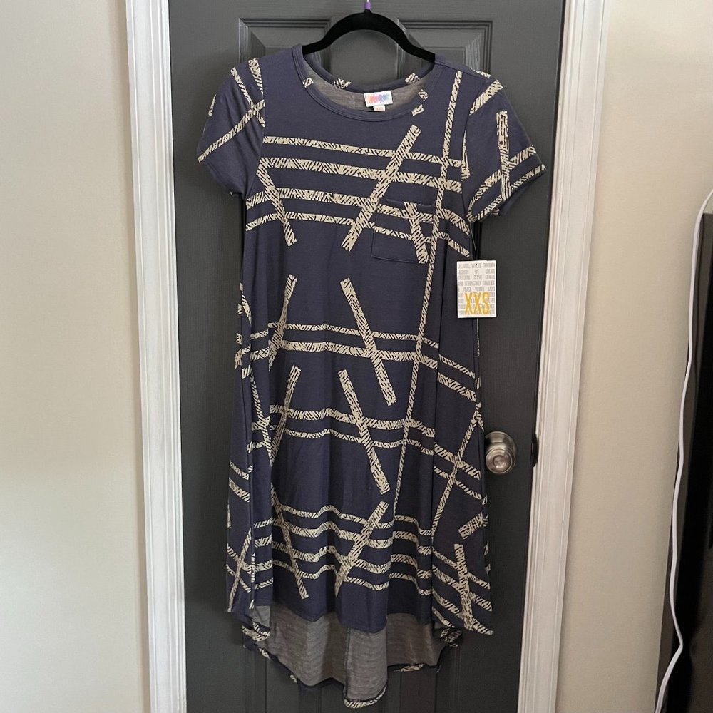 NWT LuLaRoe Carly Dress, Navy and Cream, Size XXS